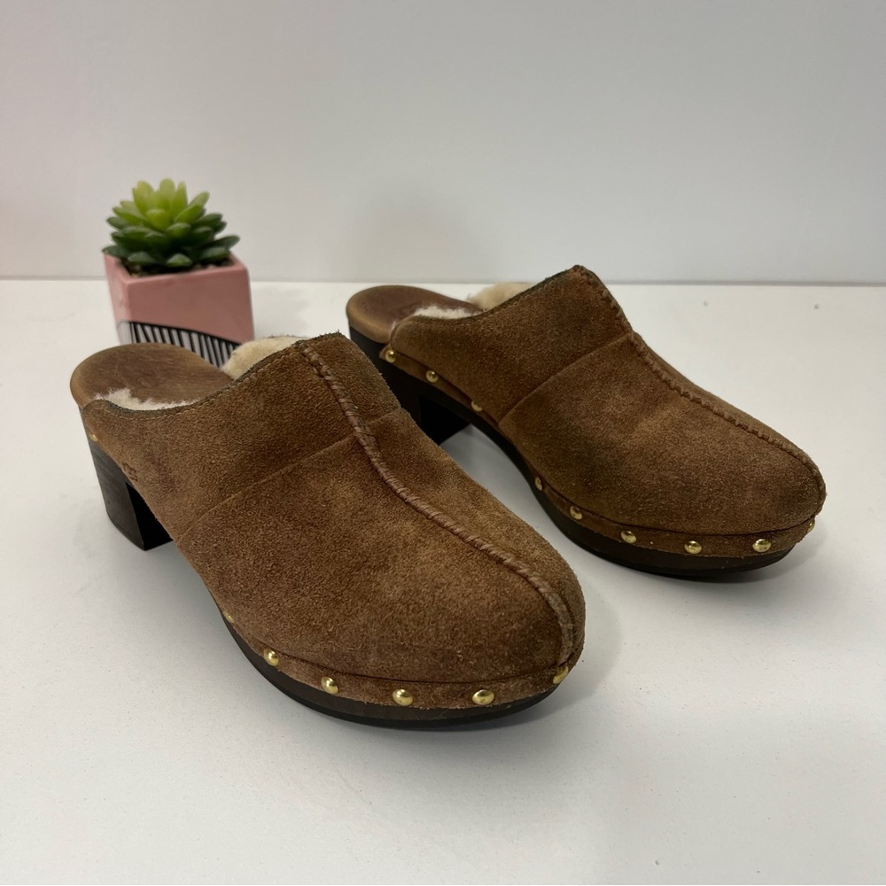UGG Brown Suede Mules with Shearling Lining